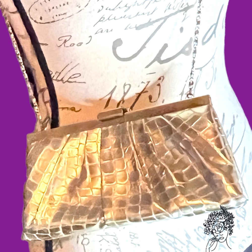 Vintage Gunne Sax Gold Croc Embossed Evening Bag